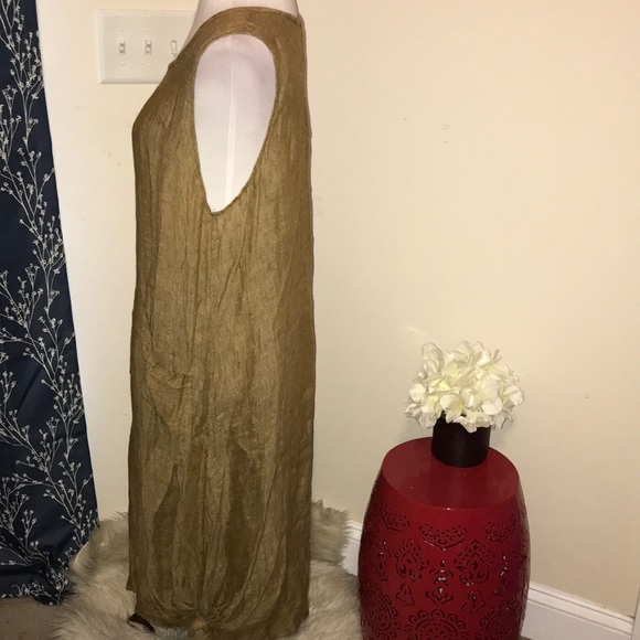 Flax Brown Linen Sleeveless Midi Dress Lagenlook - Picture 2 of 7